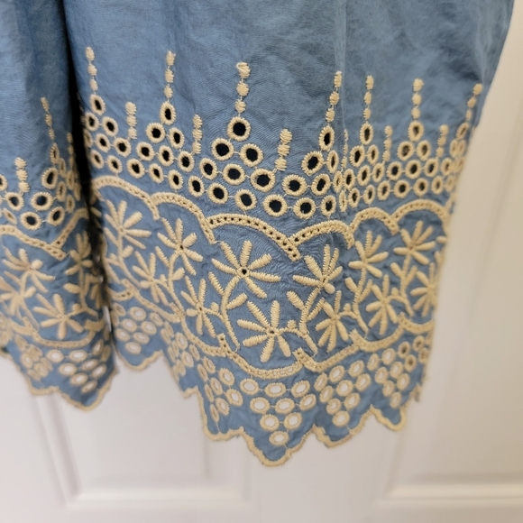 Banana Republic 100% Cotton Blue Cream Embroidered Sleeveless Full Fit Flare 8 - Picture 7 of 16